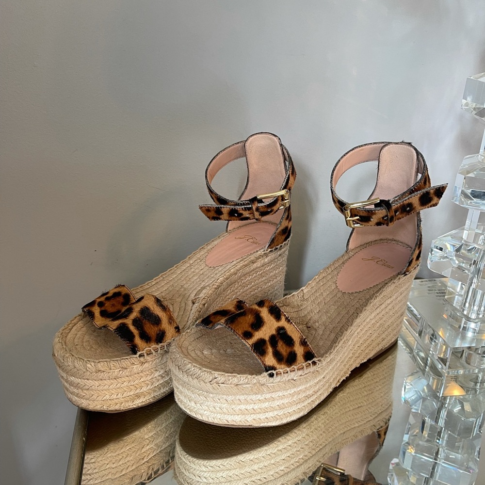 J crew leopard platform wedge sandals